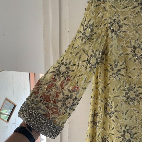 1960s Vintage Yellow Beaded Midi Dress - Picture 4 of 4